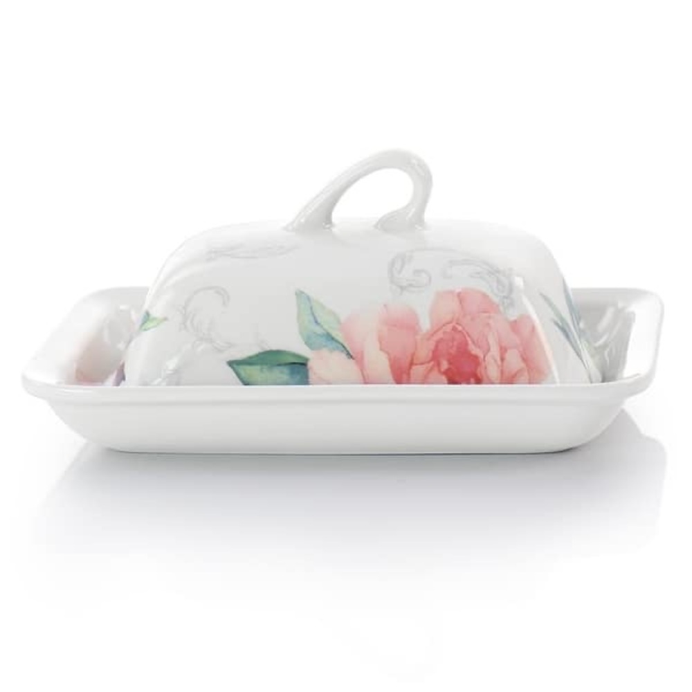 Martha Stewart Covered Butter Dish Peony Collection with Lid 7" Floral - Picture 3 of 6